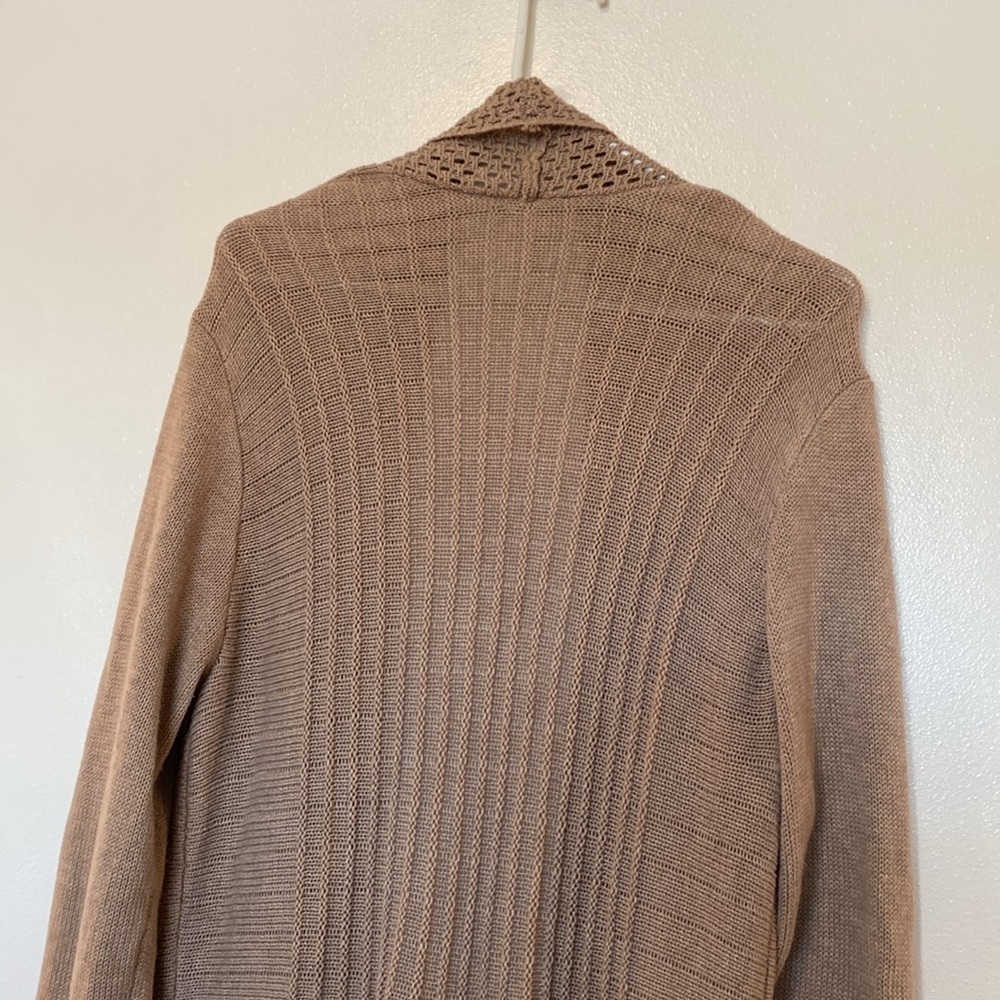NY Collection camel cotton blend open mixed chunky knit cardigan sweater… - Picture 6 of 10